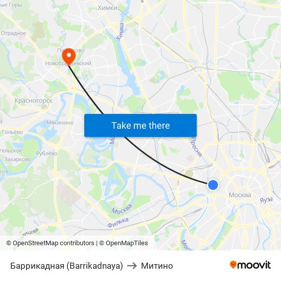 Баррикадная (Barrikadnaya) to Митино map
