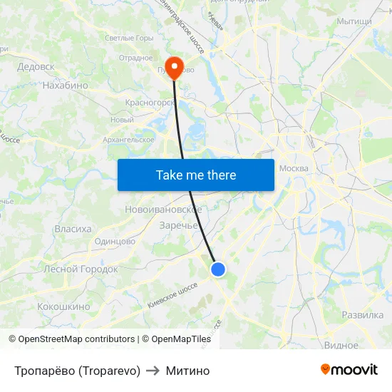 Тропарёво (Troparevo) to Митино map