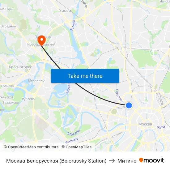 Москва Белорусская (Belorussky Station) to Митино map