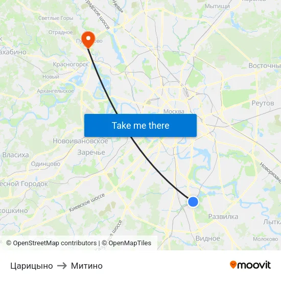 Царицыно to Митино map