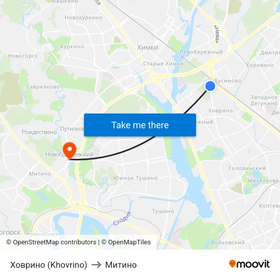 Ховрино (Khovrino) to Митино map