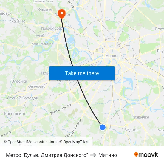 Метро "Бульв. Дмитрия Донского" to Митино map