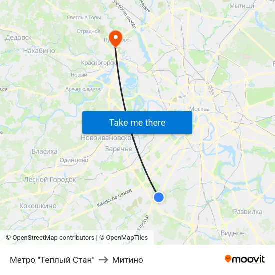 Метро "Теплый Стан" to Митино map