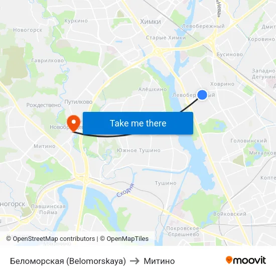 Беломорская (Belomorskaya) to Митино map