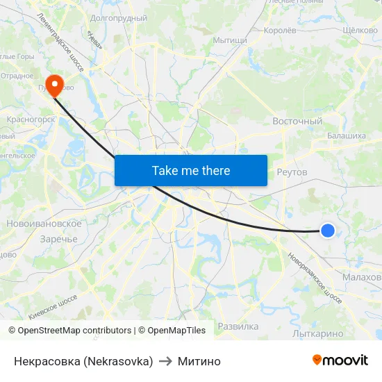 Некрасовка (Nekrasovka) to Митино map