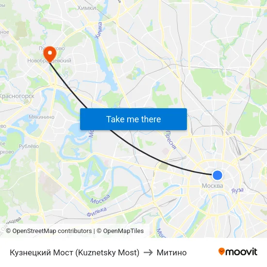 Кузнецкий Мост (Kuznetsky Most) to Митино map