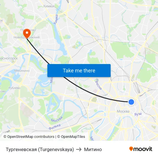 Тургеневская (Turgenevskaya) to Митино map