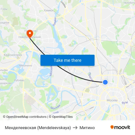 Менделеевская (Mendeleevskaya) to Митино map