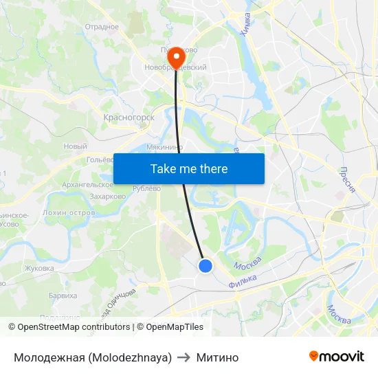 Молодежная (Molodezhnaya) to Митино map