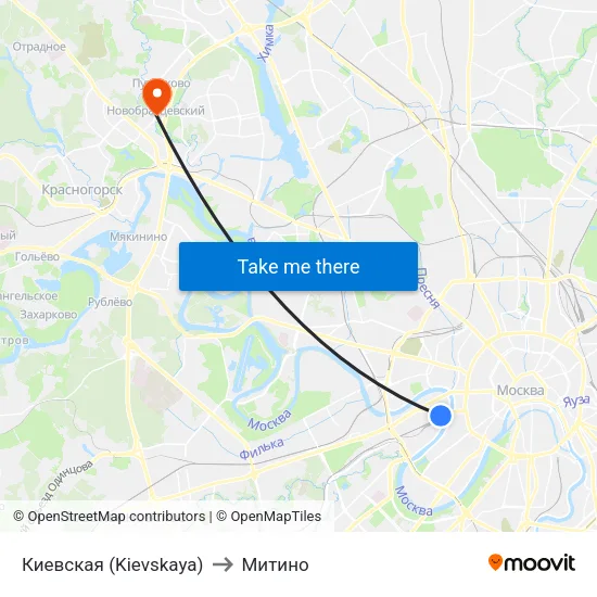 Киевская (Kievskaya) to Митино map