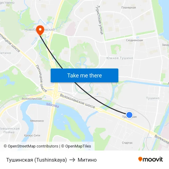 Тушинская (Tushinskaya) to Митино map