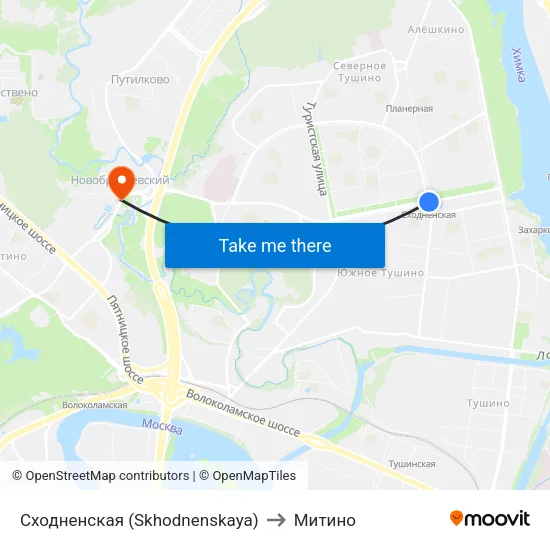 Сходненская (Skhodnenskaya) to Митино map