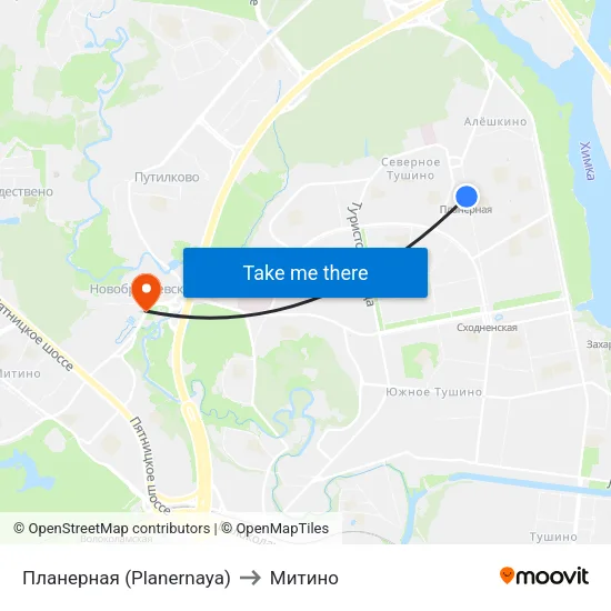 Планерная (Planernaya) to Митино map