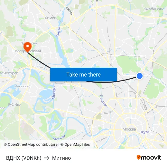 ВДНХ (VDNKh) to Митино map