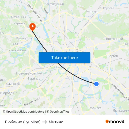 Люблино (Lyublino) to Митино map