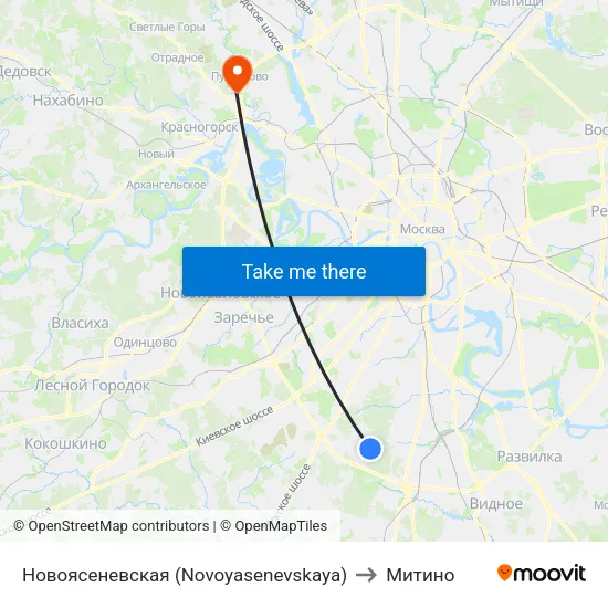 Новоясеневская (Novoyasenevskaya) to Митино map