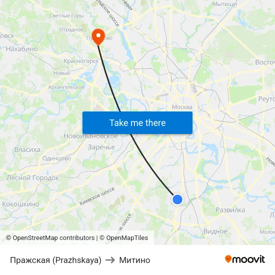 Пражская (Prazhskaya) to Митино map