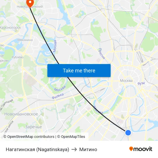 Нагатинская (Nagatinskaya) to Митино map