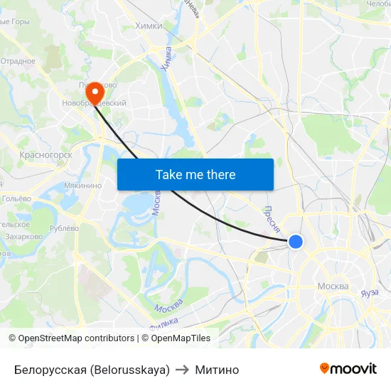 Белорусская (Belorusskaya) to Митино map