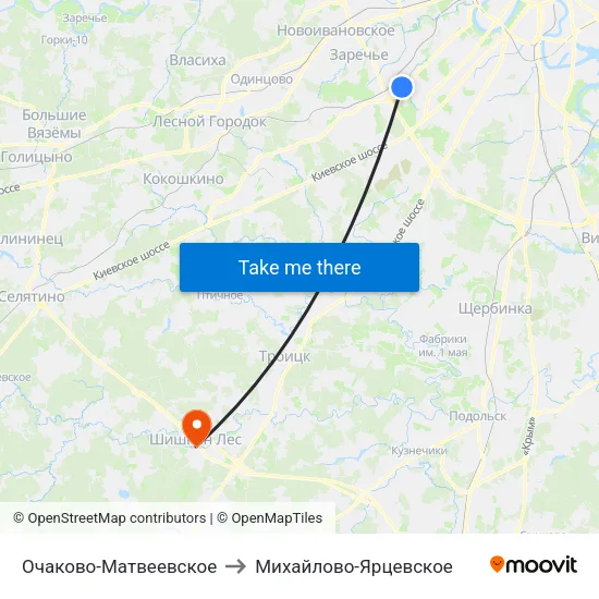 Очаково-Матвеевское to Михайлово-Ярцевское map