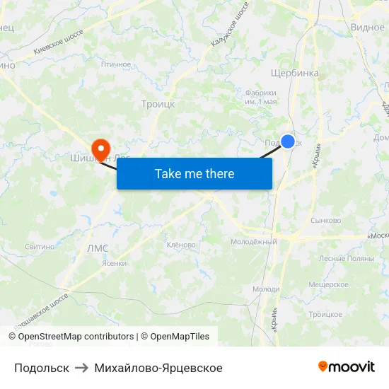 Подольск to Михайлово-Ярцевское map