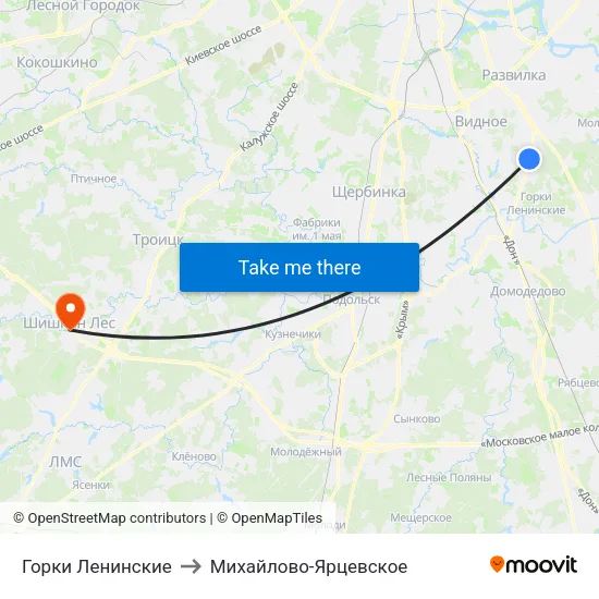 Горки Ленинские to Михайлово-Ярцевское map
