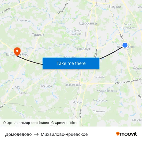 Домодедово to Михайлово-Ярцевское map