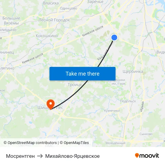 Мосрентген to Михайлово-Ярцевское map