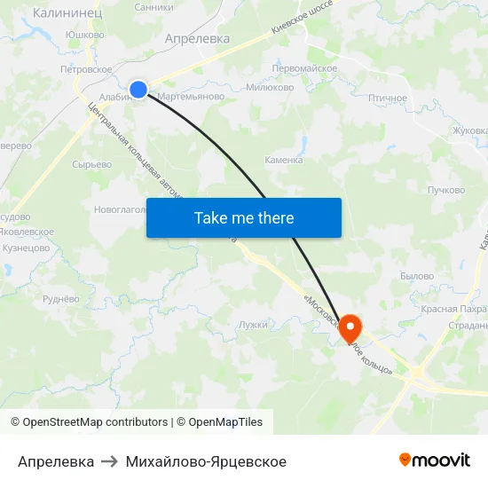 Апрелевка to Михайлово-Ярцевское map