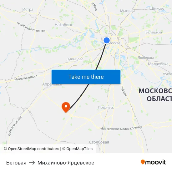 Беговая to Михайлово-Ярцевское map
