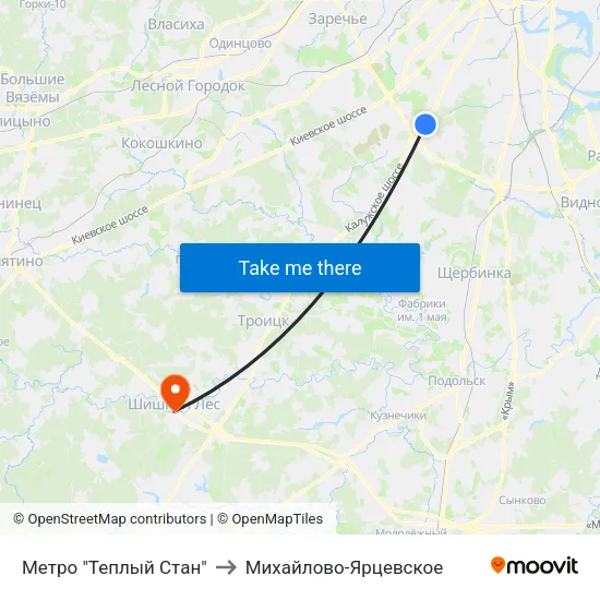 Метро "Теплый Стан" to Михайлово-Ярцевское map