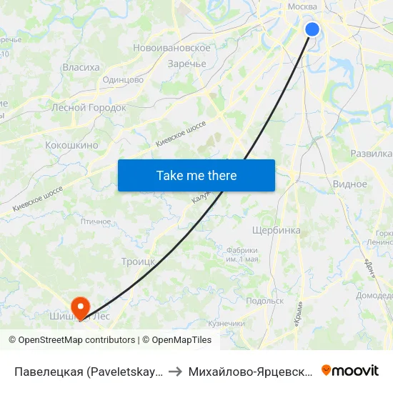Павелецкая (Paveletskaya) to Михайлово-Ярцевское map