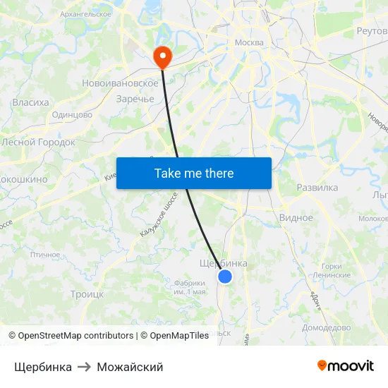 Щербинка to Можайский map