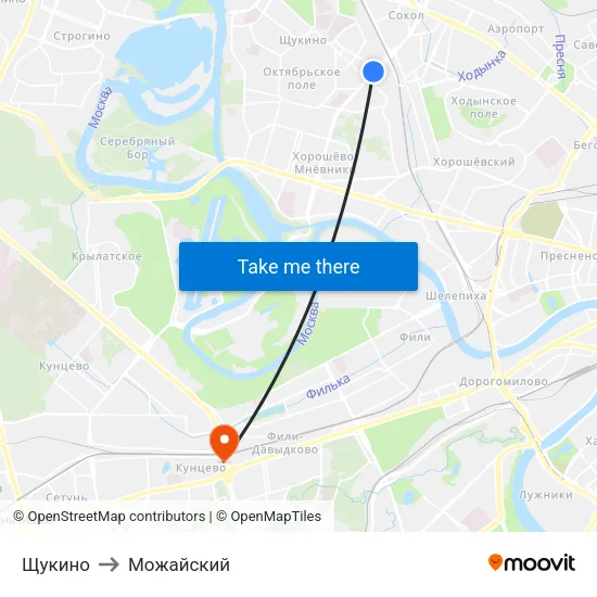 Щукино to Можайский map