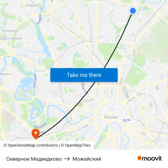 Северное Медведково to Можайский map