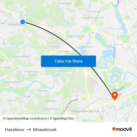 Нахабино to Можайский map