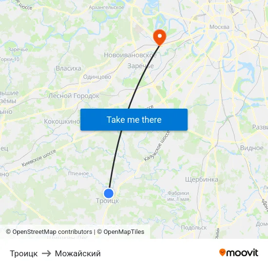 Троицк to Можайский map