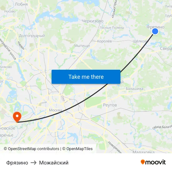 Фрязино to Можайский map