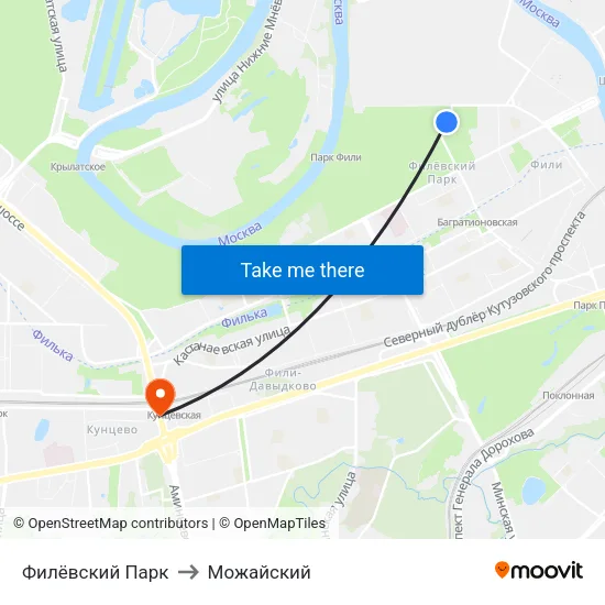Филёвский Парк to Можайский map
