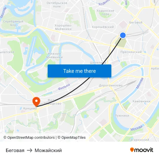 Беговая to Можайский map