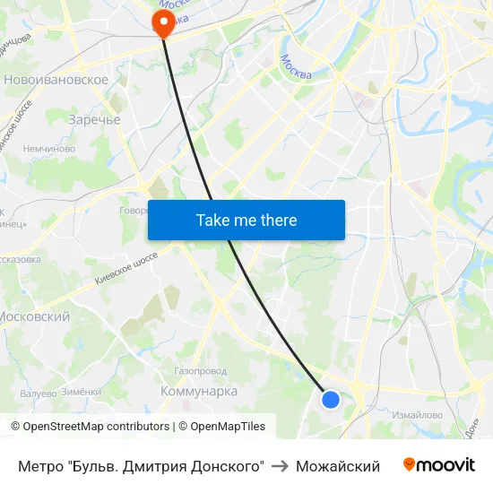 Метро "Бульв. Дмитрия Донского" to Можайский map