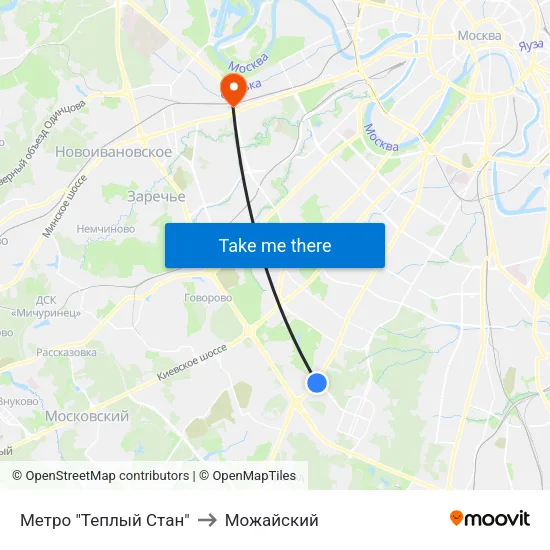 Метро "Теплый Стан" to Можайский map