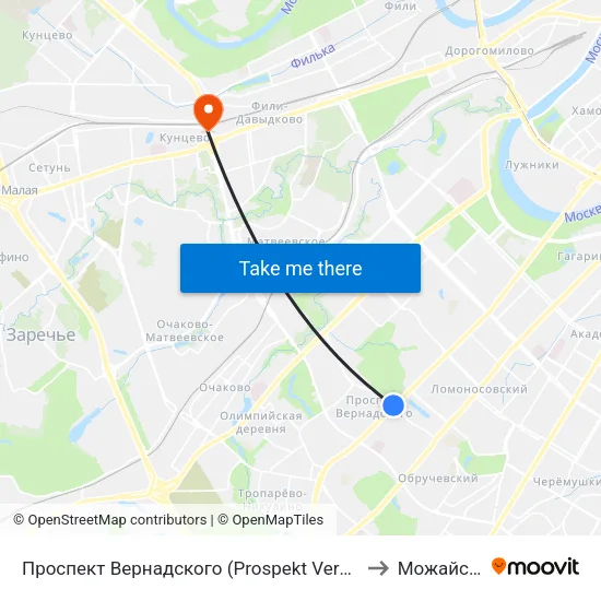 Проспект Вернадского (Prospekt Vernadskogo) to Можайский map