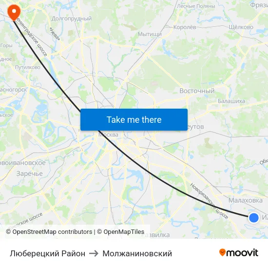 Люберецкий Район to Молжаниновский map