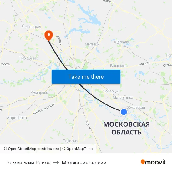 Раменский Район to Молжаниновский map