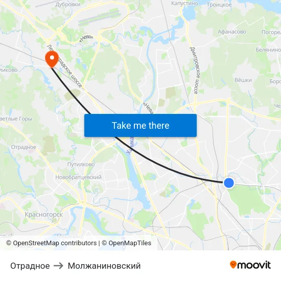 Отрадное to Молжаниновский map