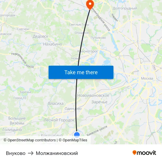 Внуково to Молжаниновский map