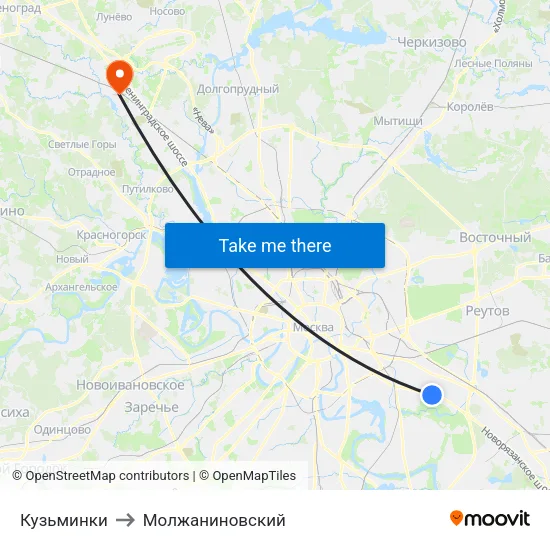 Кузьминки to Молжаниновский map