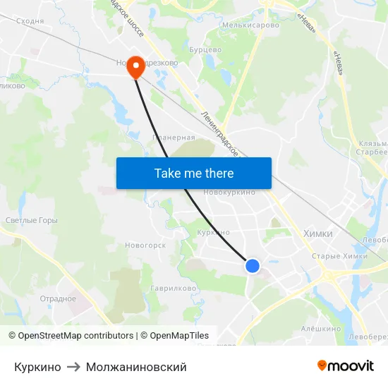 Куркино to Молжаниновский map