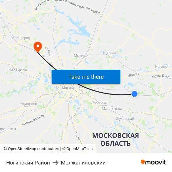 Ногинский Район to Молжаниновский map